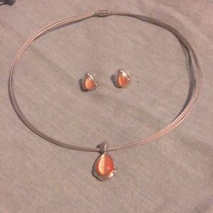 Cats eye necklace and earring set